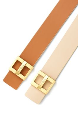 Smooth-leather belt with branded pin 