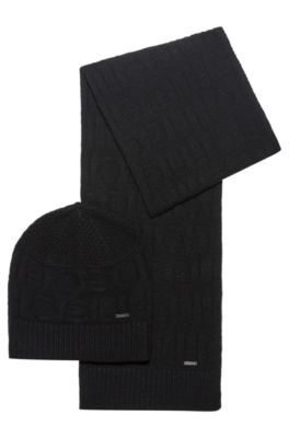 Reverse-logo beanie hat and scarf gift set