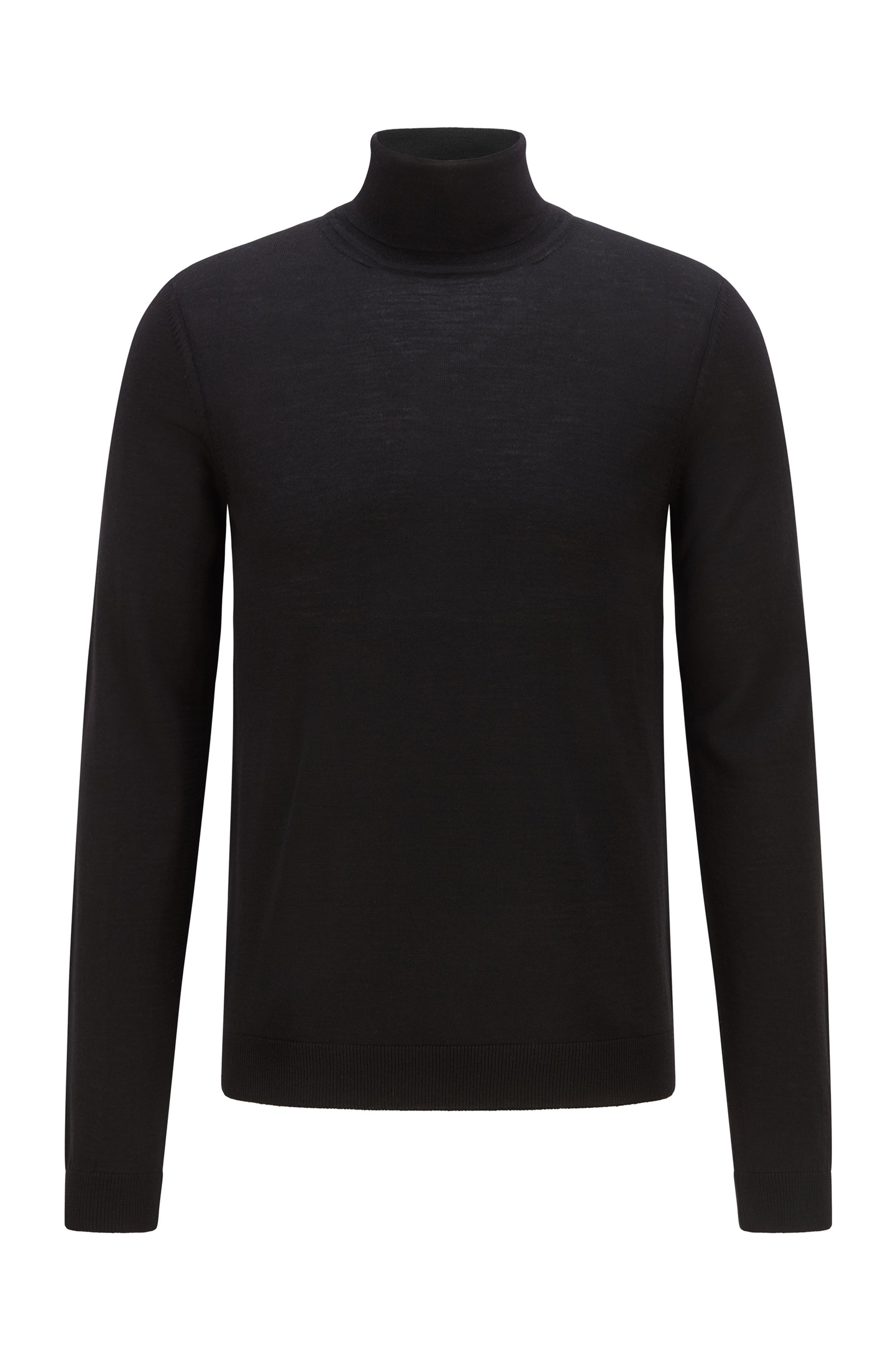 Turtleneck sweater in extra-fine Italian merino wool, Black