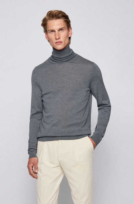 Turtleneck sweater in extra-fine Italian merino wool, Grey