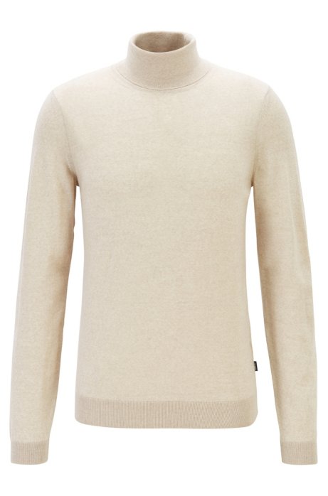 Turtleneck sweater in extra-fine Italian merino wool, Natural