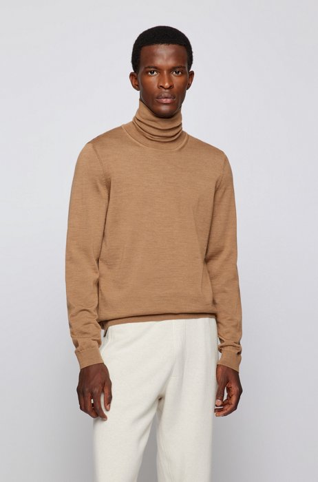 Turtleneck sweater in extra-fine Italian merino wool, Beige