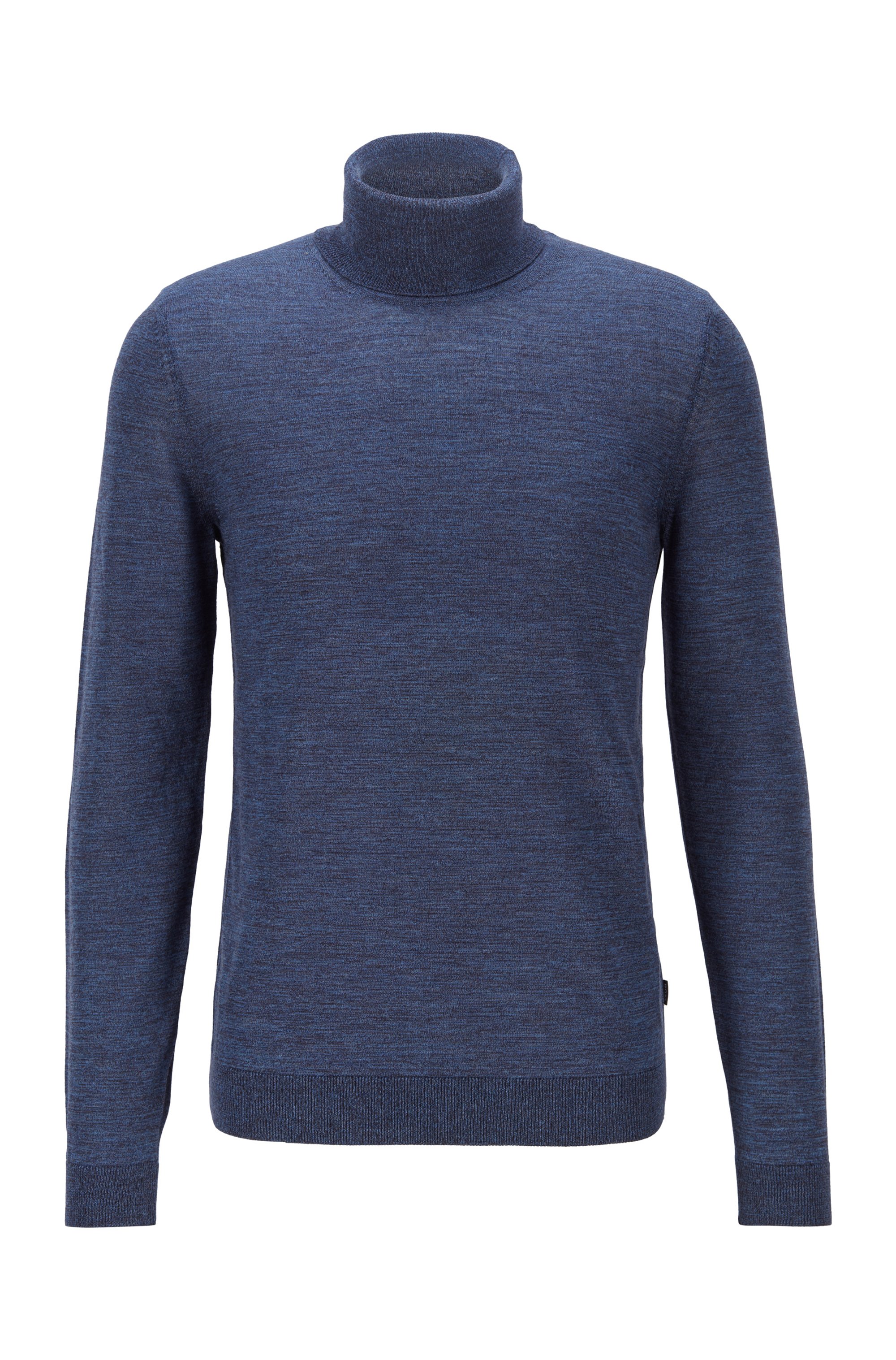 Turtleneck sweater in extra-fine Italian merino wool, Dark Blue