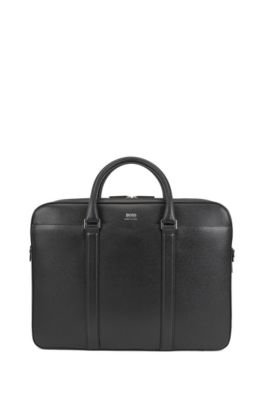 hugo boss signature embossed leather single zip briefcase