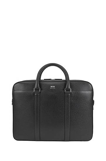 Hugo Boss Signature Collection Double Document Case In Printed Palmellato Leather In Black