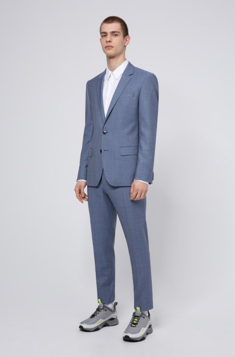 Slim-fit suit in textured Italian virgin wool, Turquoise