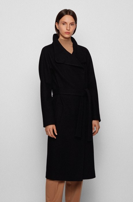 Wrap coat in a virgin-wool blend with cashmere, Black