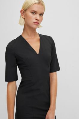 Short-sleeved dress in Italian stretch wool