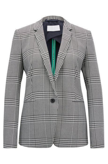 Single-button blazer in Glen-check stretch fabric, Patterned