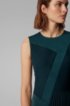 Patchwork midi dress in crepe with pliss&eacute; skirt detail, Dark Green