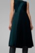 Patchwork midi dress in crepe with pliss&eacute; skirt detail, Dark Green