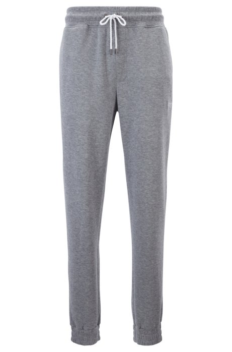 Cuffed loungewear trousers in double-faced melange fabric, Grey