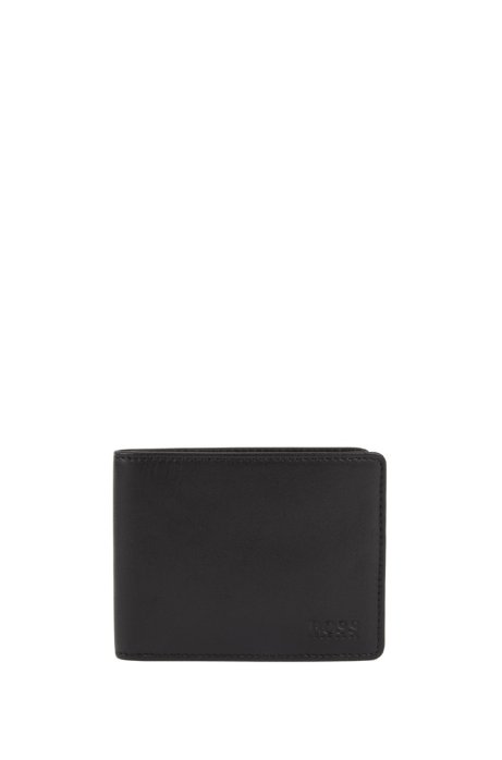 Nappa-leather billfold wallet with embossed logo, Black