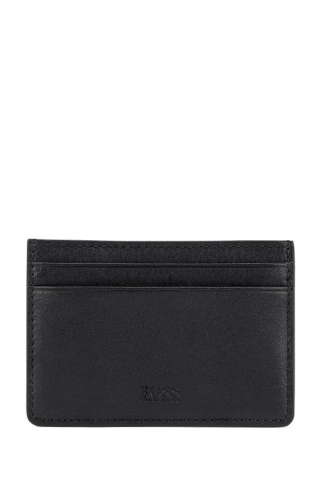 Leather card case with money clip, Black