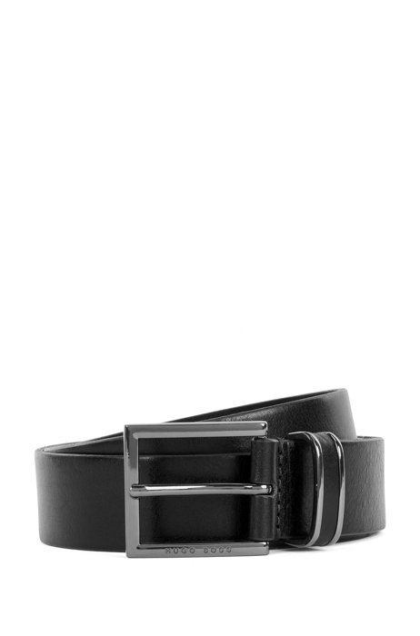 Belt in smooth leather with polished gunmetal keeper, Black