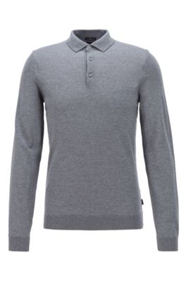 BOSS - Merino-wool sweater with polo collar