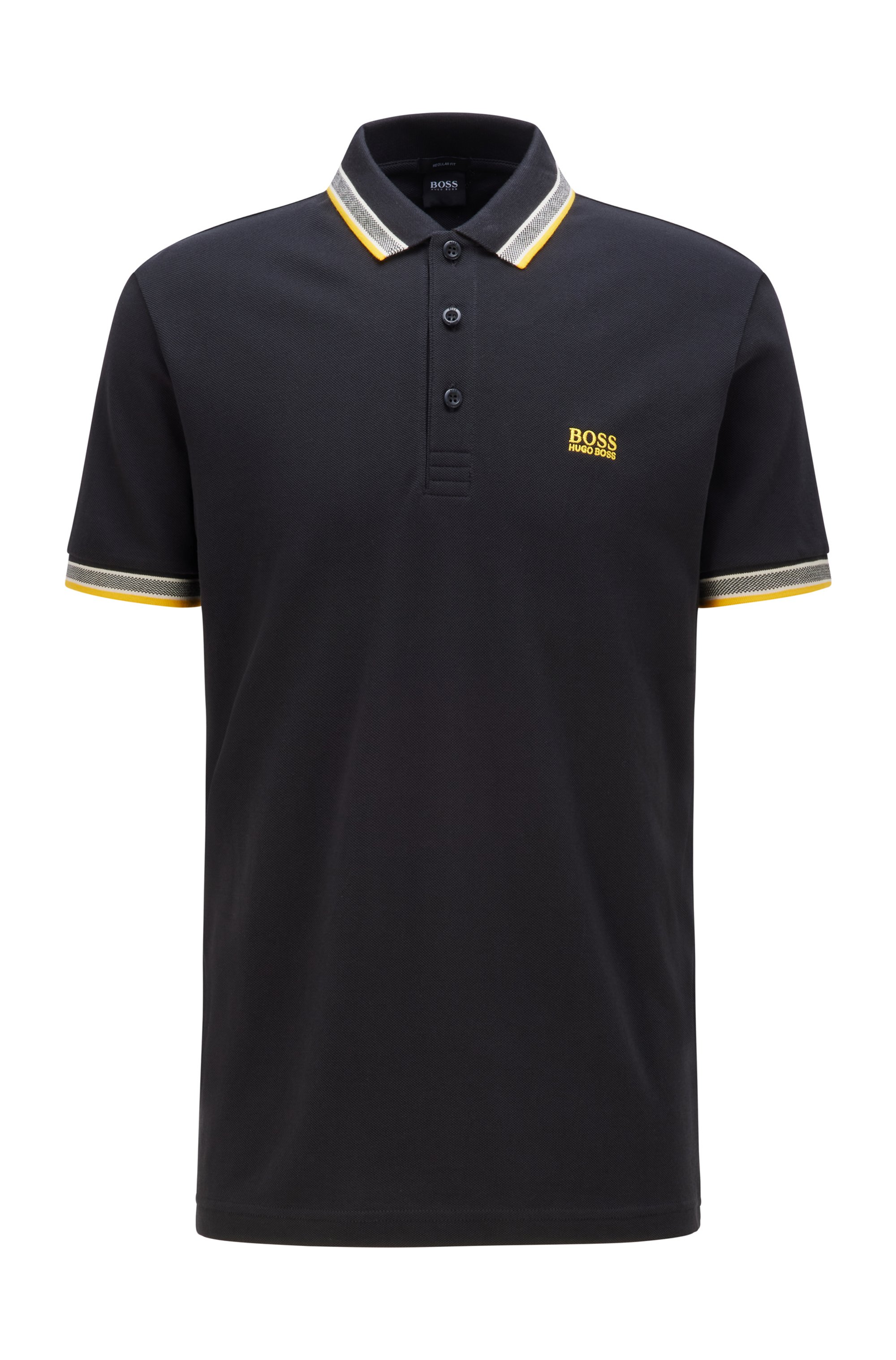 Cotton-piqué polo shirt with logo undercollar, Black
