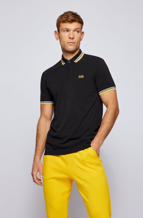 Cotton-piqué polo shirt with logo undercollar, Black