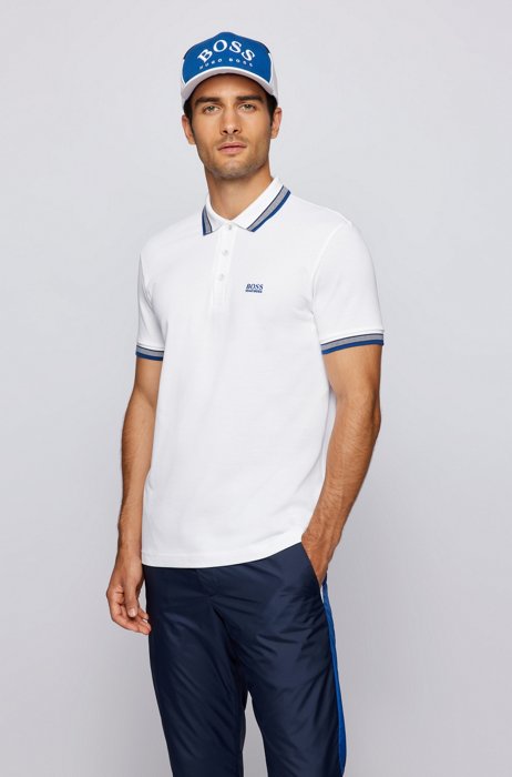Cotton-piqué polo shirt with logo undercollar, White