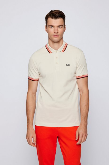 Cotton-piqué polo shirt with logo undercollar, White