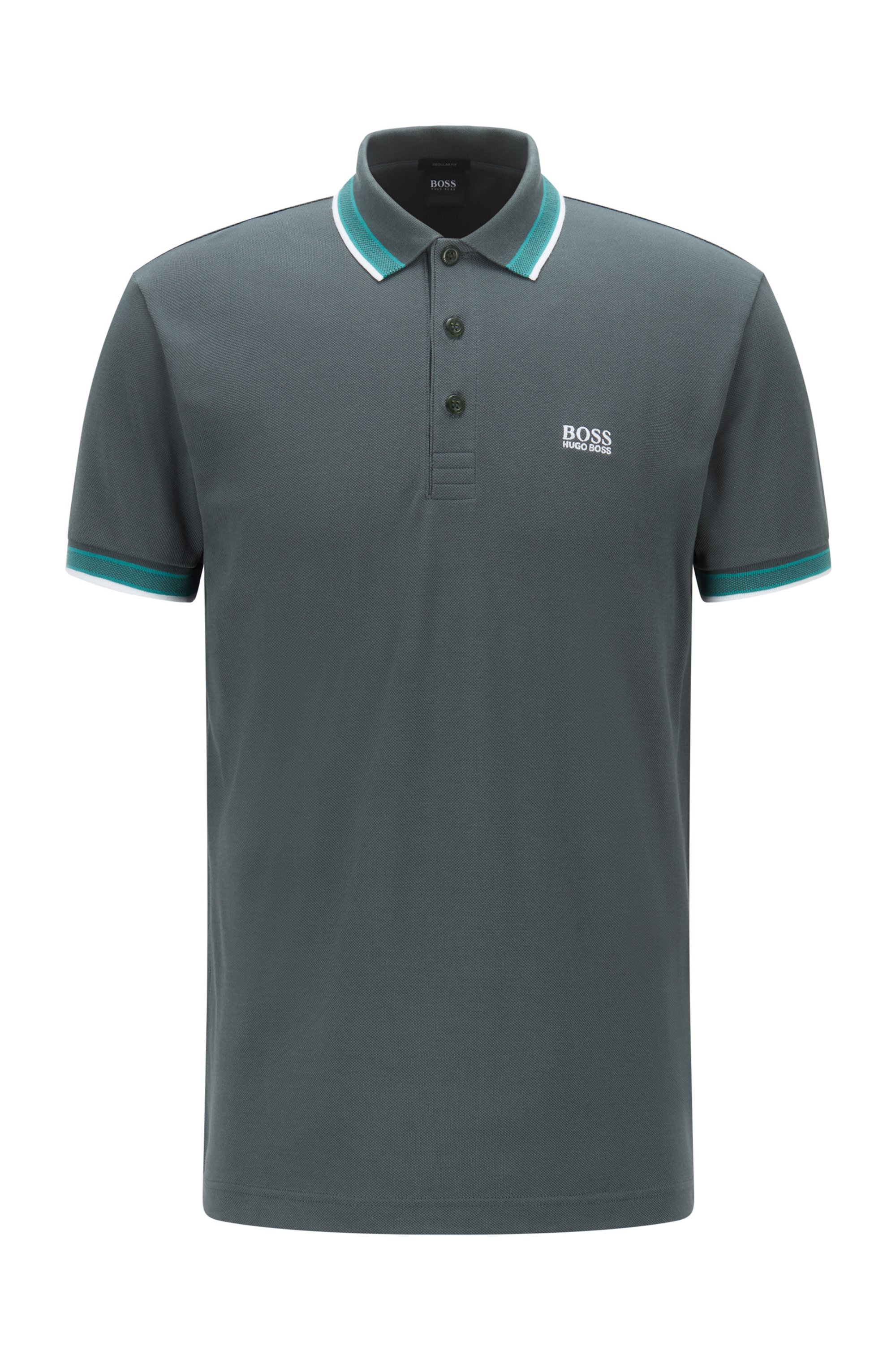 Cotton-piqué polo shirt with logo undercollar, Dark Green