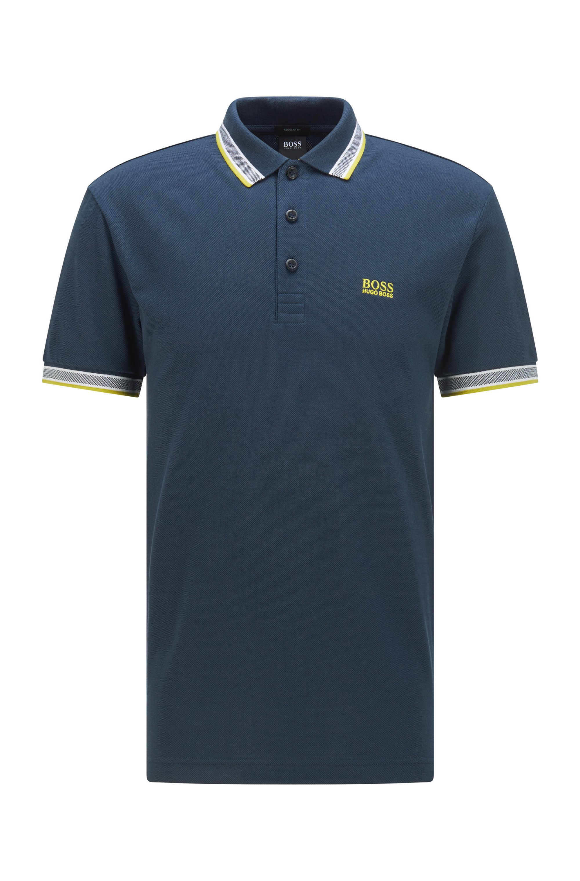 Cotton-piqué polo shirt with logo undercollar, Dark Blue