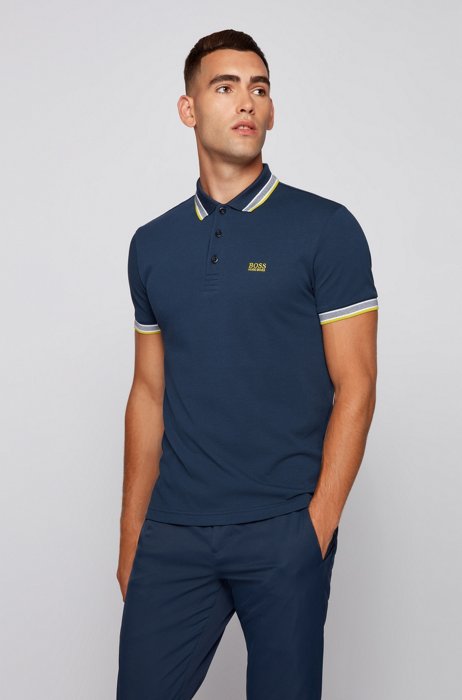 Cotton-piqué polo shirt with logo undercollar, Dark Blue