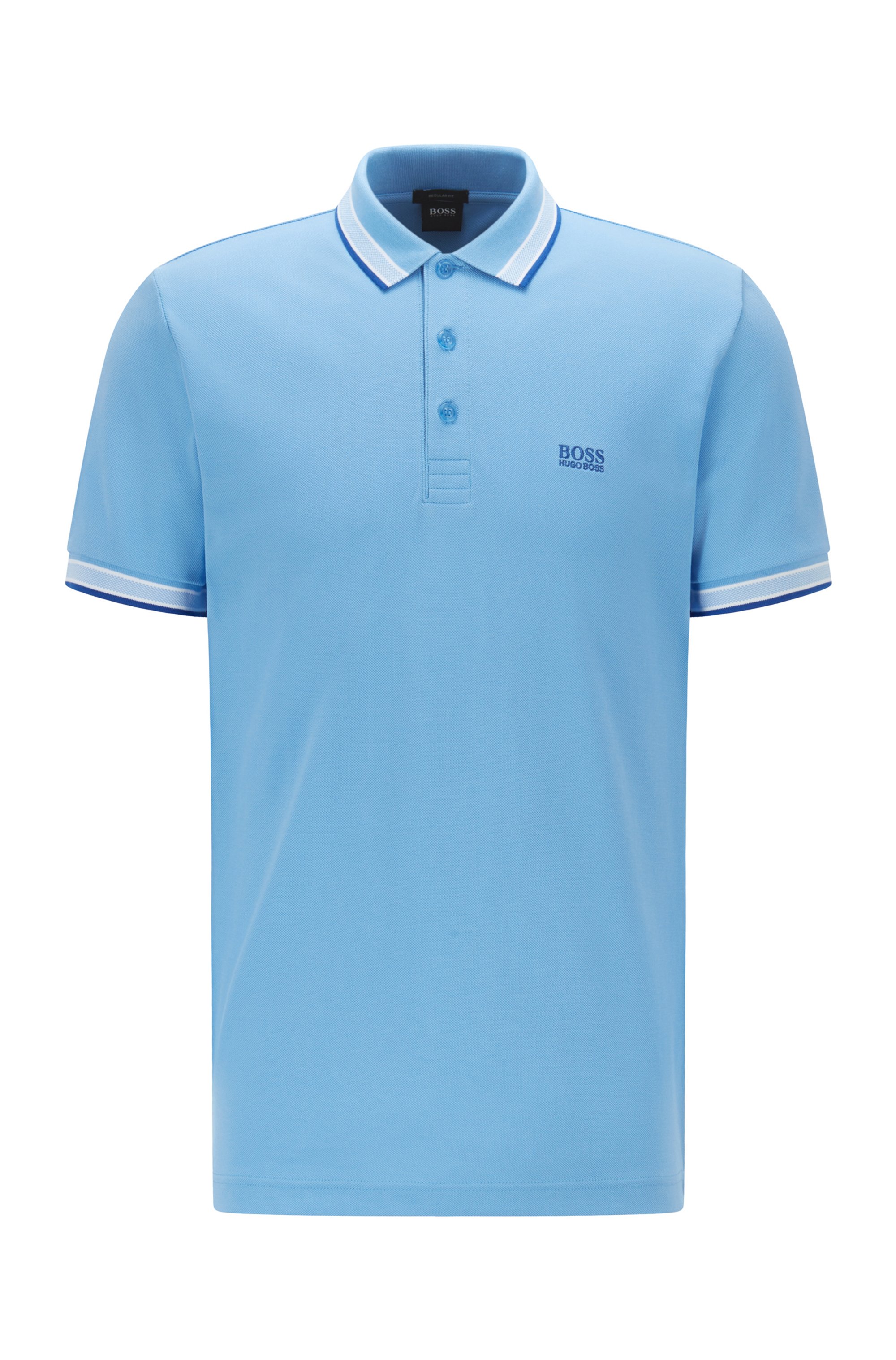 Cotton-piqué polo shirt with logo undercollar, Blue