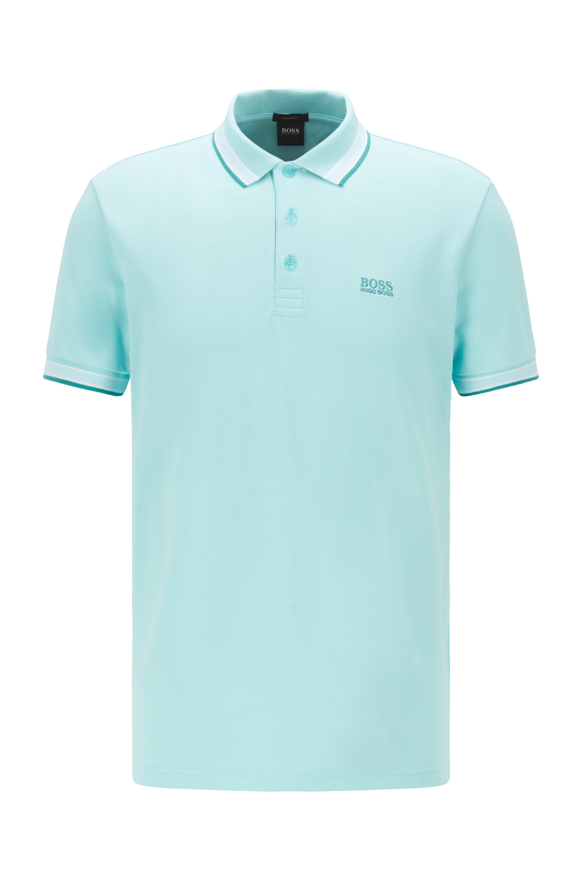 Cotton-piqué polo shirt with logo undercollar, Light Blue