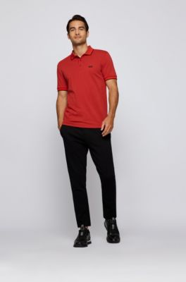 BOSS - Cotton-piqué polo shirt with logo undercollar