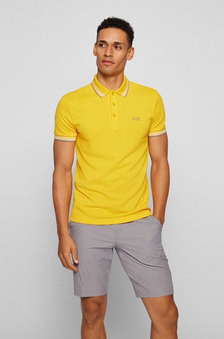 Cotton-piqué polo shirt with logo undercollar, Light Yellow