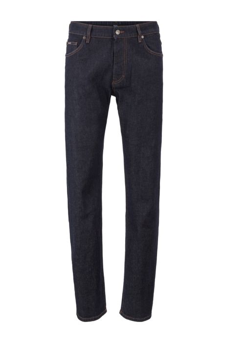 BOSS - Relaxed-fit jeans in dark-blue stretch denim