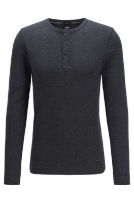 BOSS - Slim-fit Henley T-shirt in 