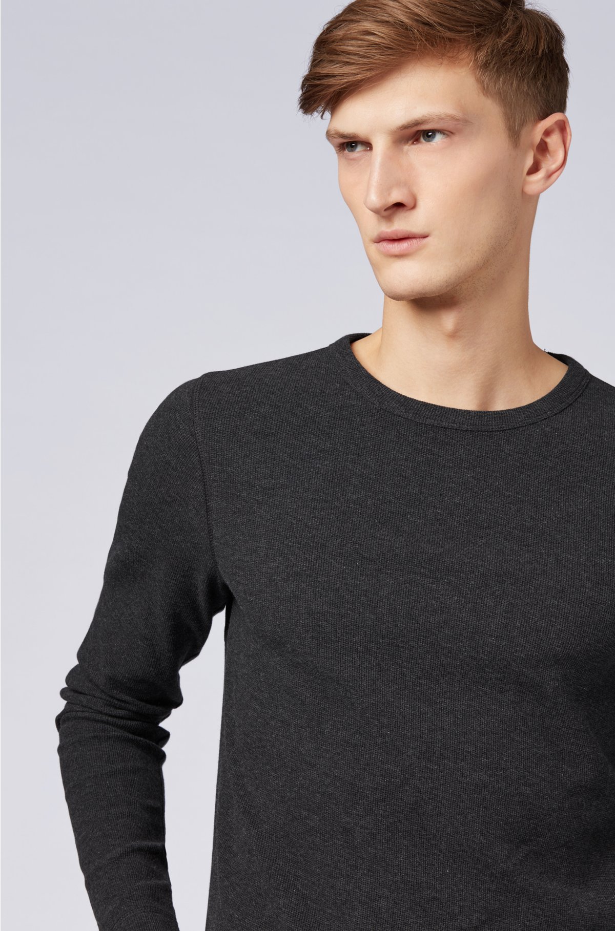 BOSS - Slim-fit T-shirt with long sleeves in waffle cotton