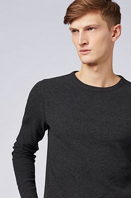 Slim-fit long-sleeved T-shirt in waffle cotton