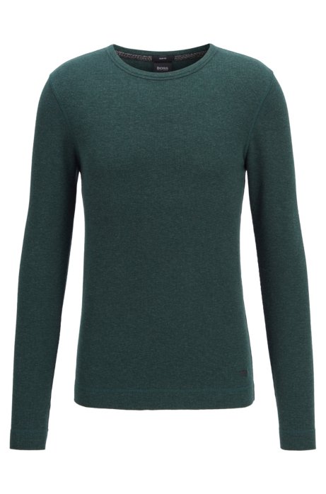Slim-fit T-shirt with long sleeves in waffle cotton, Green