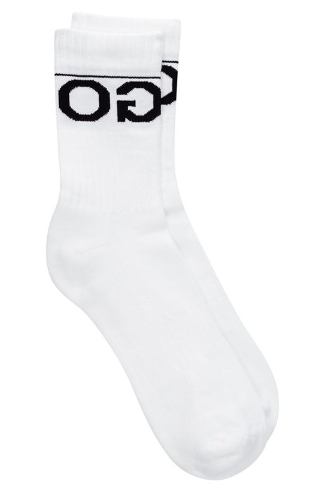 Two-pack of knitted ankle socks with reverse logo, White