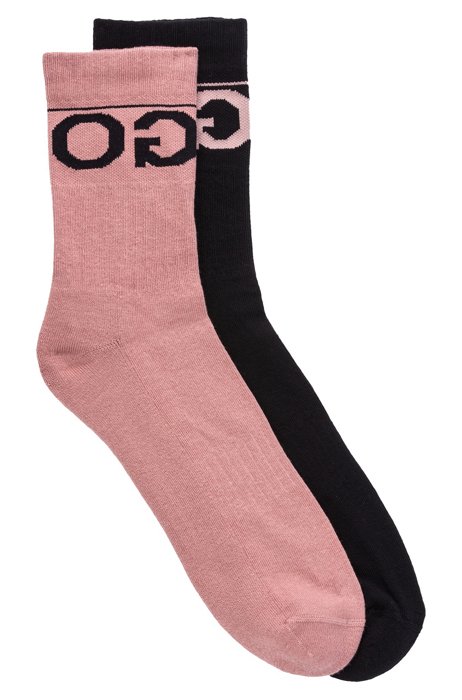 Two-pack of knitted ankle socks with reverse logo, light pink