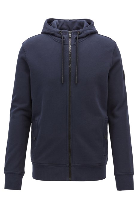 French-terry hooded jacket with rubberised sleeve badge, Dark Blue