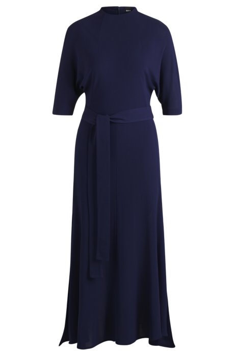Slim-fit dress in soft jersey with detachable belt, Dark Blue