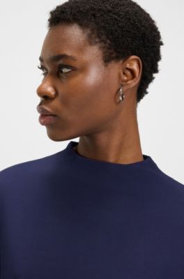 High-neck dress with tie belt, Dark Blue