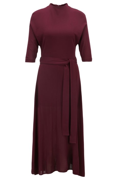 Slim-fit dress in soft jersey with detachable belt, Dark pink