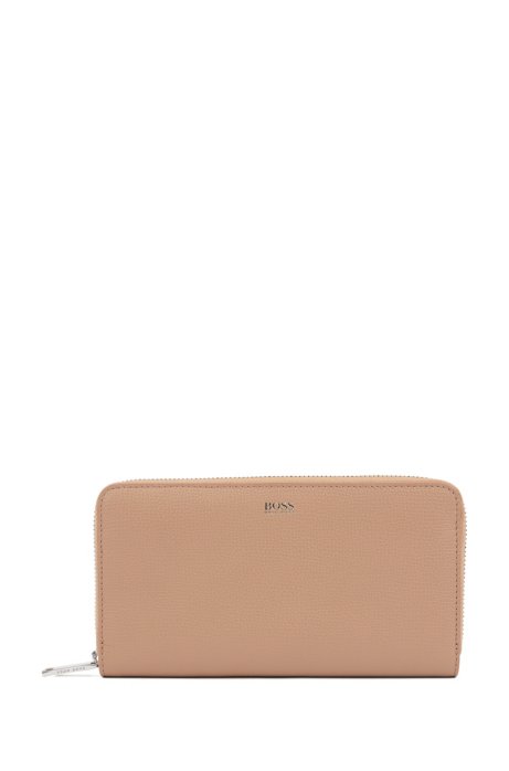 Zip-around wallet in grained Italian leather, Beige