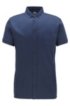 Slim-fit polo shirt in cotton with stripe detail, Dark Blue