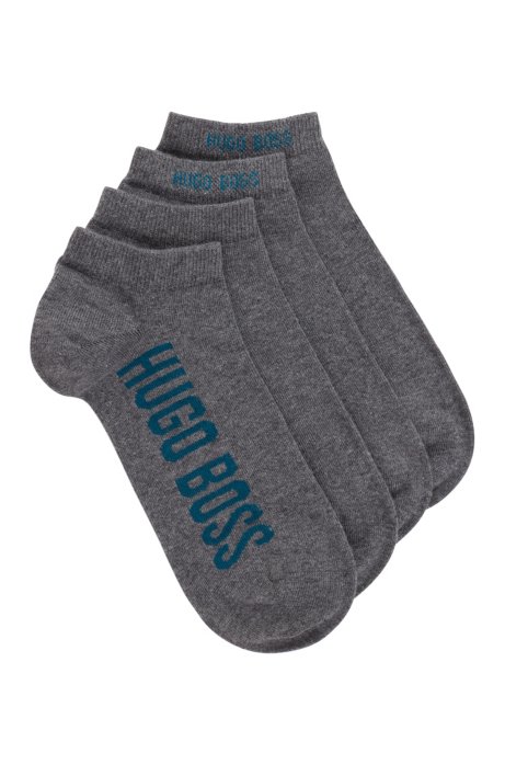 Two-pack of cotton-blend ankle socks with logos, Grey