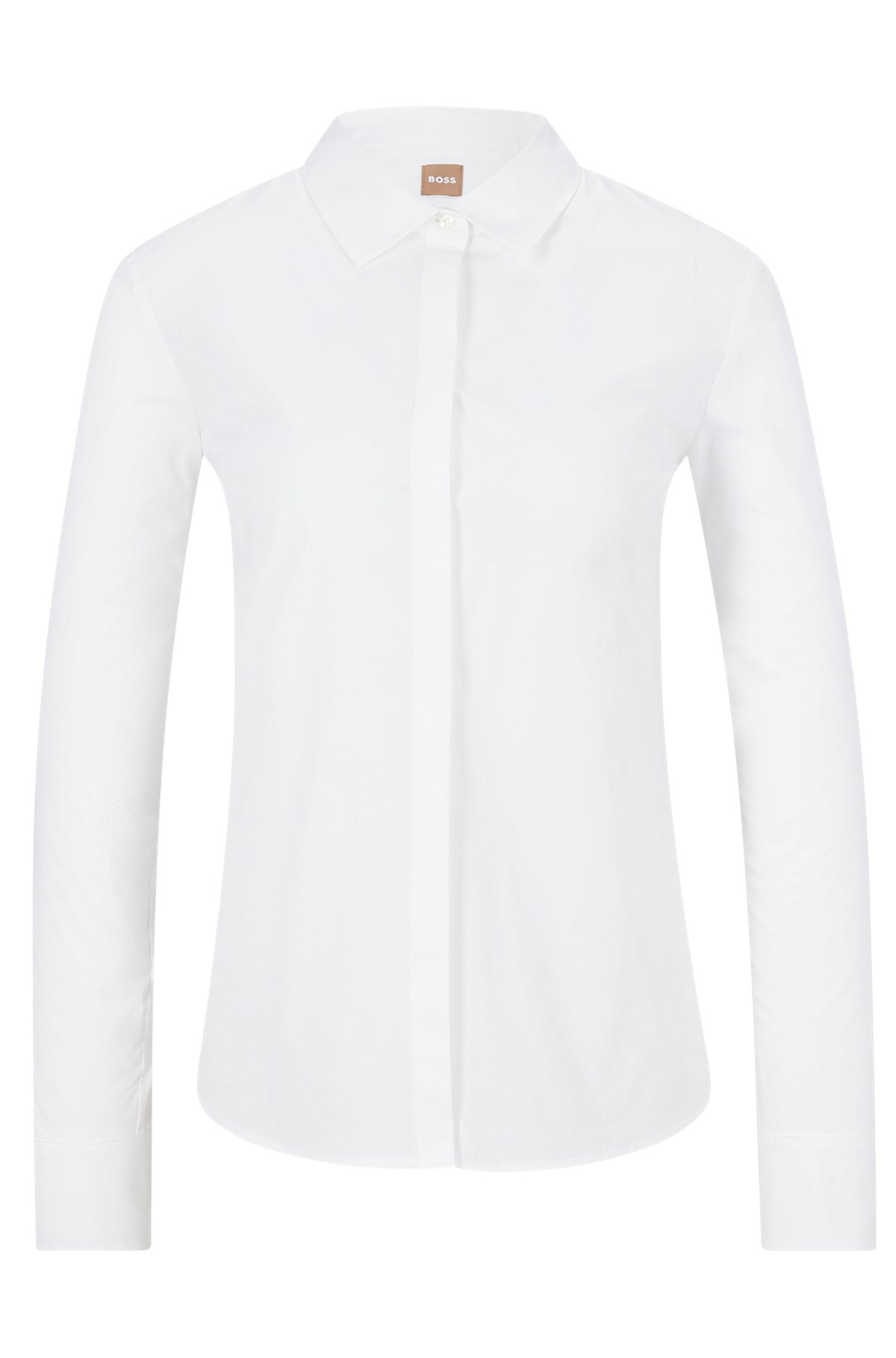 Regular-fit blouse in stretch-cotton poplin, White