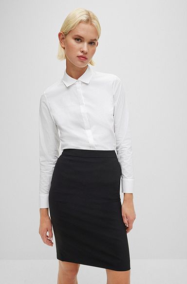 Regular-fit blouse in stretch-cotton poplin, White