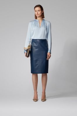 BOSS - Regular-fit pencil skirt in lambskin