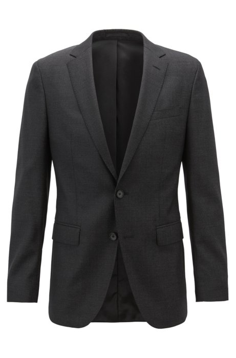 Slim-fit jacket in micro-pattern virgin wool, Black