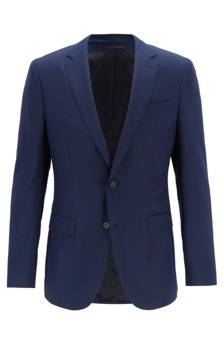 Slim-fit jacket in micro-pattern virgin wool, Open Blue
